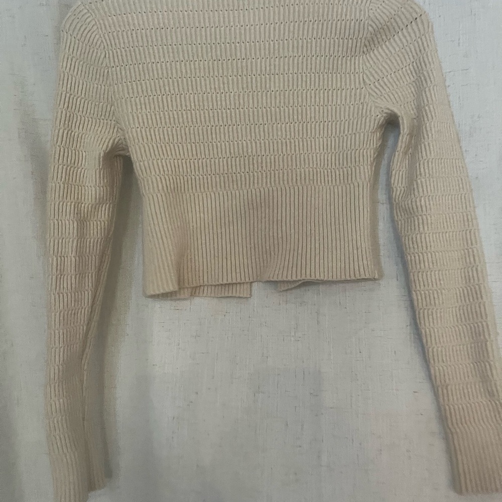 Cream Ribbed Cropped Cardigan - Picture 3 of 5